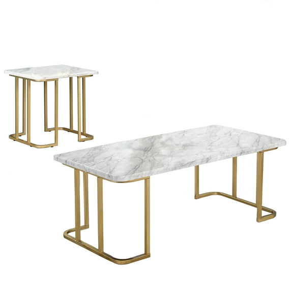 Furniture of America Musel 2-Piece Faux Marble Top Coffee Table Set, White