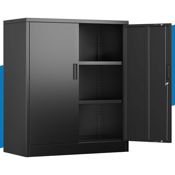 Metal Storage Cabinet, 36" Locking Cabinet with Adjustable Shelves for Garage, Office (Black)