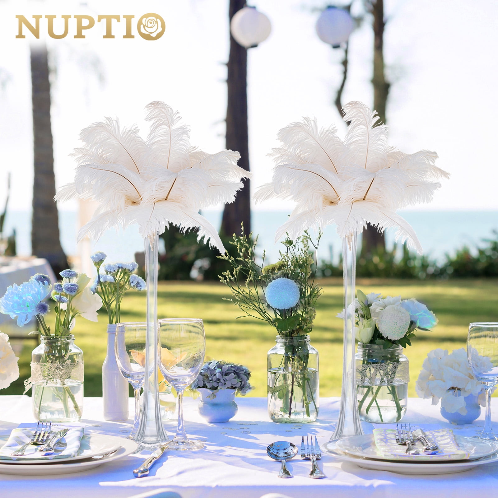 Nuptio Tall Skinny Vase for Wedding Table Centerpieces for Reception 20  Clear Glass Eiffel Tower Flower Vases Set of 10 