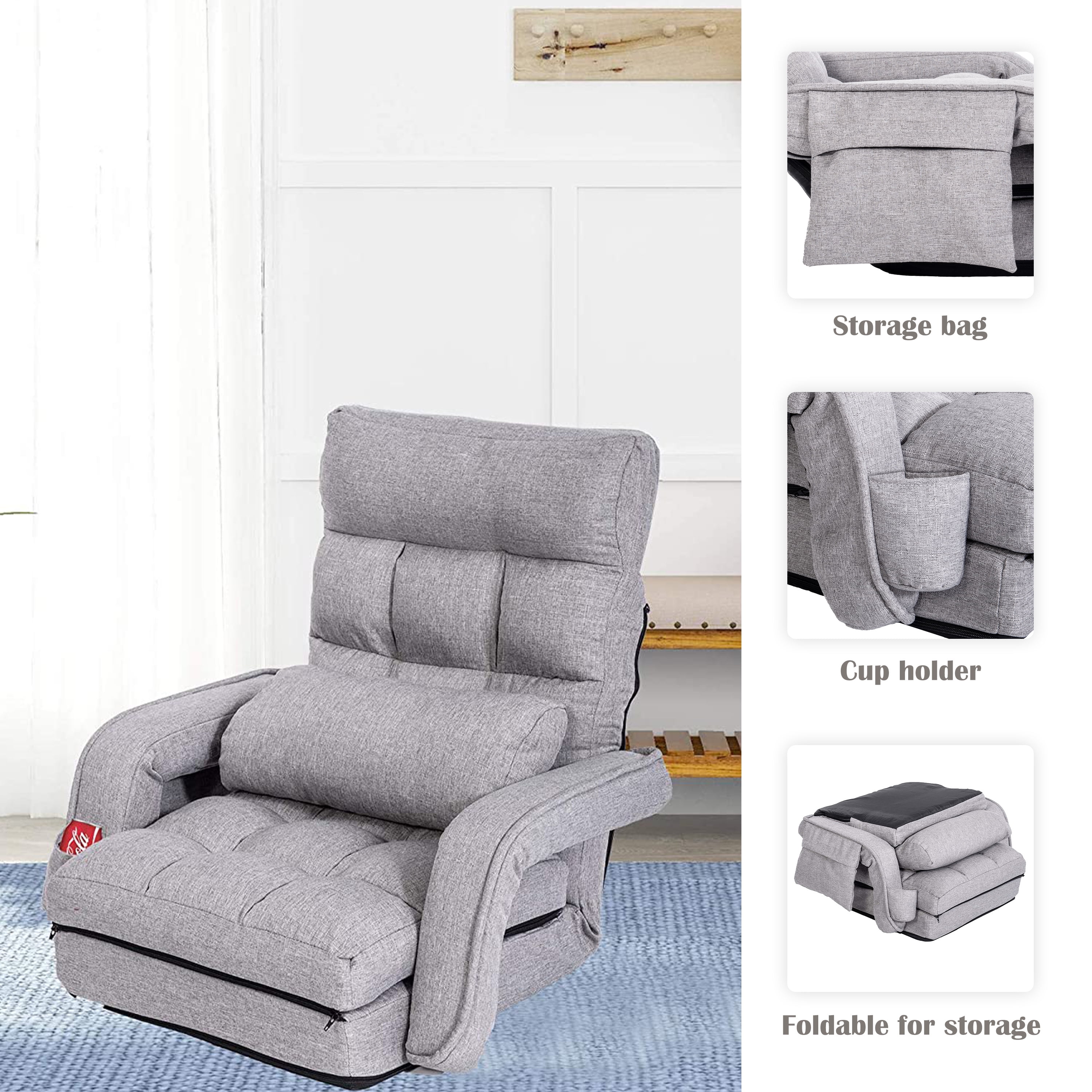 Prime Garden Floor Chair 6-Position Folding Gaming Chair for Meditation Indoor, Light Gray