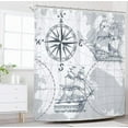 thumbnail image 6 of Extra Long Nautical Sailboat Map Shower Curtain 72Wx84H Inch Boat Sketch Ship Wheel Compass Anchor Decor Fabric Polyester Waterproof Fabric 12 Pack Plastic Hooks WW-HRRS, 6 of 6
