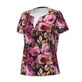 thumbnail image 3 of Wukai Rose Flowers Casual V-Neck Graphic Tees for Women: Lightweight and Breathable Summer Tops with Stylish Design-Large, 3 of 8