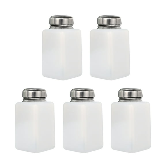 5pcs 6 Oz/180ml Alcohol Push Down Pump Dispenser Bottle Press Liquid Empty Container, White