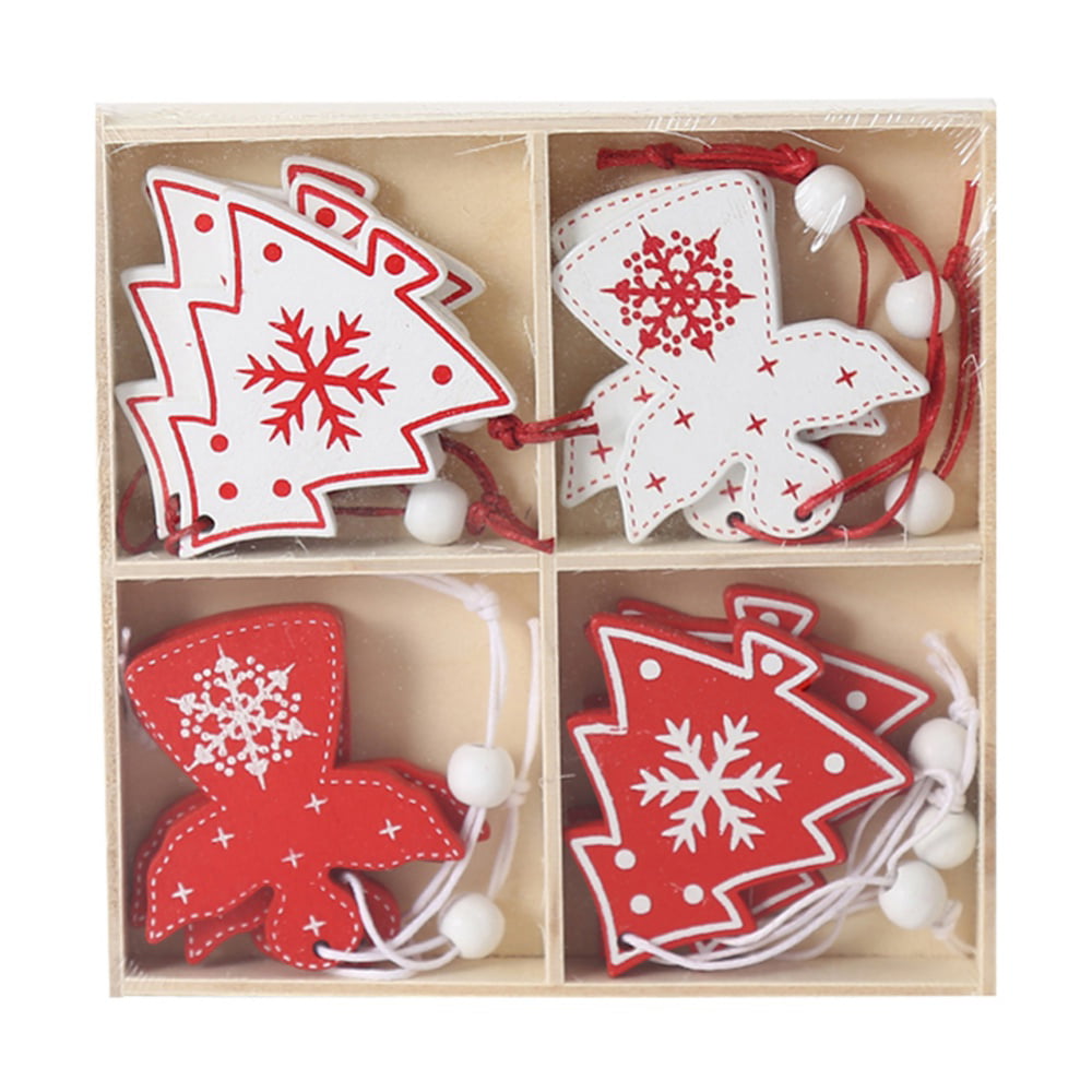 Use for Holiday and Party Decoration Angels Snowflakes Christmas Tree Elk Christmas Tree Ornament Set of 32 for Christmas Tree&Home Decorations Wooden Christmas Tree Ornaments Kit Bells Shapes