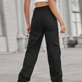 thumbnail image 5 of Bigersell Women High Waisted Cargo Pants Multiple Pockets Regular Straight Jeans Wide Leg Pants Button Closure Stretch Denim Jeans Pants BlackXXL, 5 of 6
