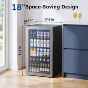 Simzlife 130 Can Beverage Refrigerator with Glass Door for Home, 17.3 in D, 31.3 in H, Silver