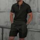 thumbnail image 3 of Conjunto de Pantalones Cortos para Hombre 2 Piezas Trajes de Color Sólido Medio Cremallera Camiseta Solapa, Traje de Pantalones Cortos de Ocio, 3 of 5