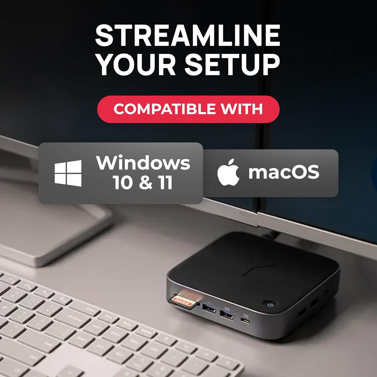 Brydge Stone CORE USB-C MST (Multi-Stream Transport) Docking Station, Dual Display for Windows 10 and 11 with 10 Ports and 100 watts of Power