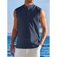 thumbnail image 6 of Men's Sleeveless Henley Tank Top Summer Beach Tank Tops Collarless Casual Cruise Dress Shirt Navy Blue XXL, 6 of 8