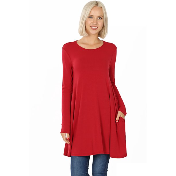 Haute Edition - Women's Long Sleeve Swing Tunic With Side Pockets ...