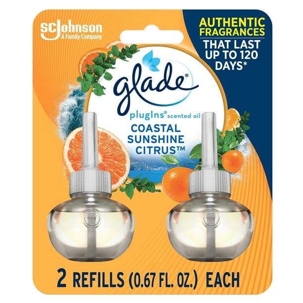 Glade Plugins recambios ambientador perfumado y aceites esenciales para el hogar y el baño Coastal Sunshine Citrus 1.34 fl oz 2 unidades