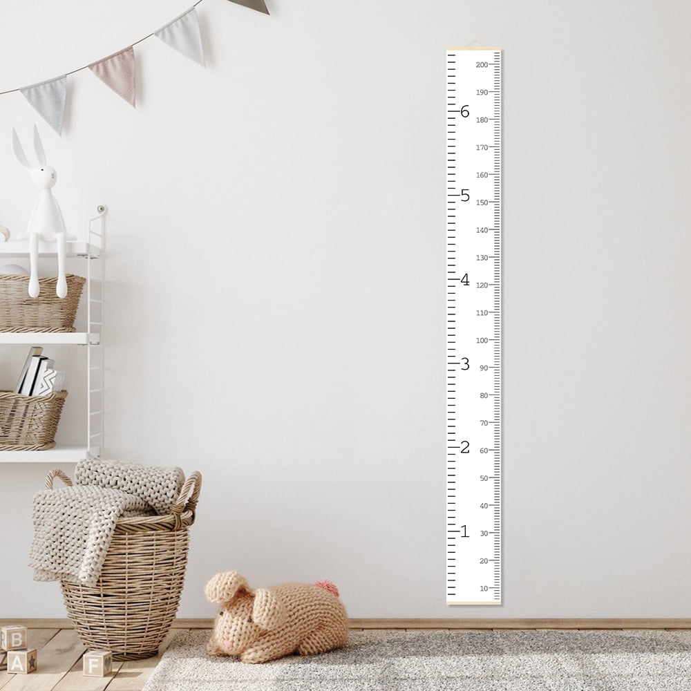 Kids Measuring Height Ruler Minimalist Solid Baby Wood Hanging Growth Chart Canvas Wall Decor for Kids Bedroom Nursery Decor 76.7''x7.9''