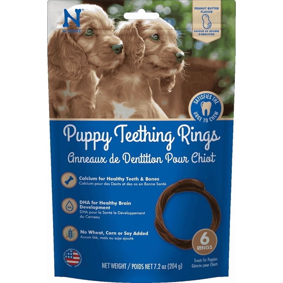 N-Bone Puppy Teething Rings, Dried Chew Rings for Puppy Dogs, Peanut Butter Flavor, 6 rings, 7.2 oz, for Small and Large Dogs, Natural Puppy Chew Toys Alternative for Teething Discomfort