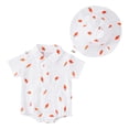 thumbnail image 2 of FASHOFT Newborn Baby Girl Easter Outfit Bunny Print Romper Short Sleeve Lapel Button Onsie With Hat 2 Piece Infant Clothes White 6-12 Months, 2 of 6