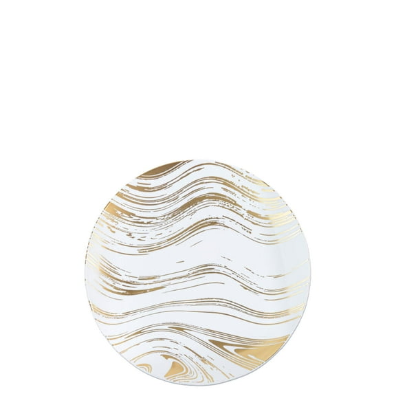 EcoQuality 6" inch Round White Plastic Plates with Gold Curve Design - Heavy Duty Large Disposable Charger Dinner Plate Weddings, Serveware, China Like Party Plates (10 Pack)
