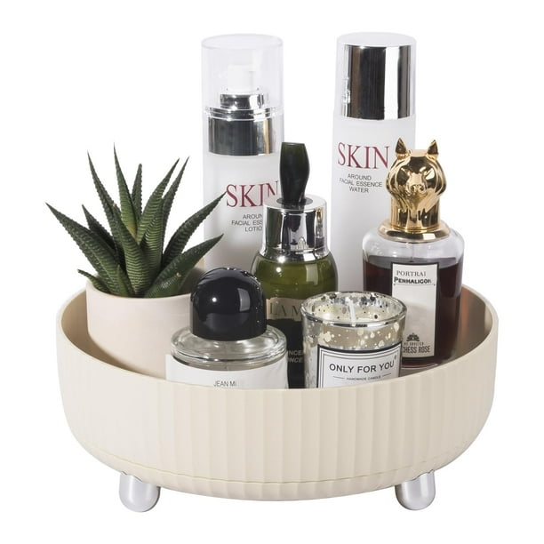 Bandeja organizadora de maquillaje y perfume Anyoifax, giratoria 360°, color beige