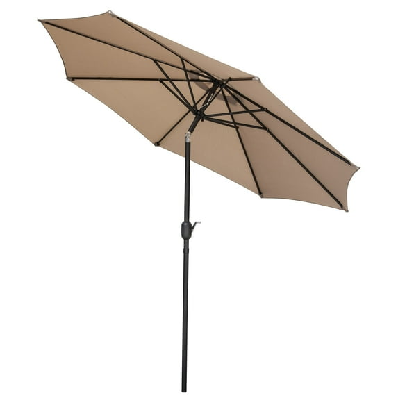 ZENSTYLE Tan Patio Umbrella 8 Ribbed Strong Light Weight Aluminum Frame with Crank Sunny UV Resistant Yard Parasol - 9FT