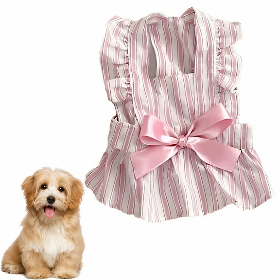 GASTROPOD Dog Dresses for Small Dogs Girl,Polyester Bow-Knot Princess Dress Puppy Clothes,Smooth Texture with Stripe Dog Clothes for Small Dogs,Pink,Xs