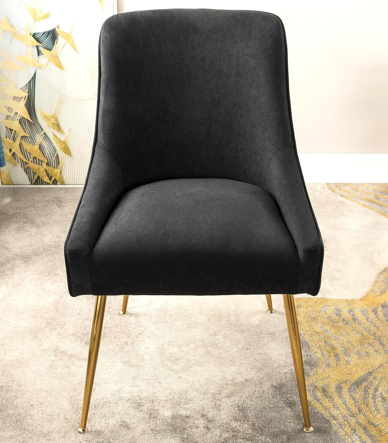 US Pride Furniture Luxury Velvet Chair with Elegant Scoop Back Design Gold Metal Legs and Soft Upholstery Comfortable Seating for Dining Room Kitchenor Office W22.0 x D25.0 x H35.2 Black