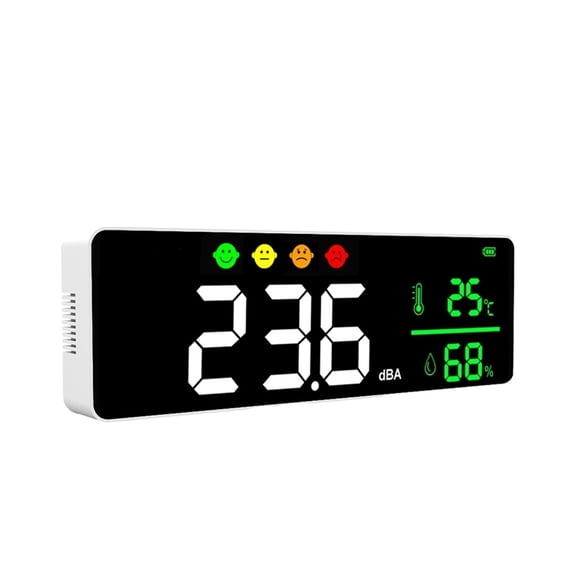 USB Digital Decibel Sound Meter Smart Wall Mounted Neighbors Noise Detector 30-130dB LED Temperature and Humidity Display Monito