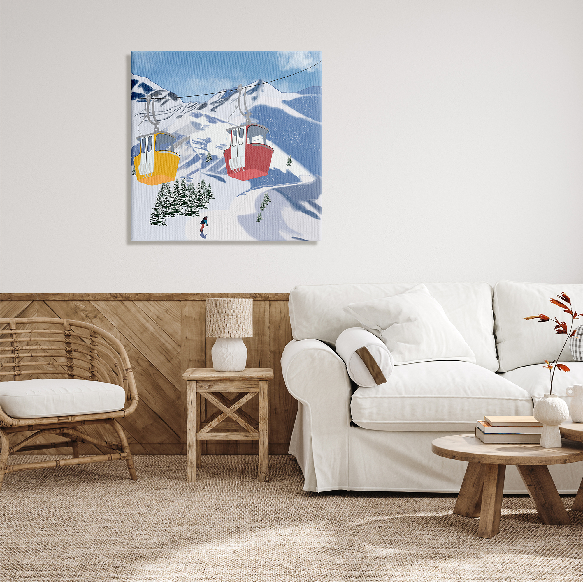 Stupell Industries Ski Life Shuttle Snowy Mountain Landscape Snowboard Athlete, 30 x 30, Design by Ashley Singleton