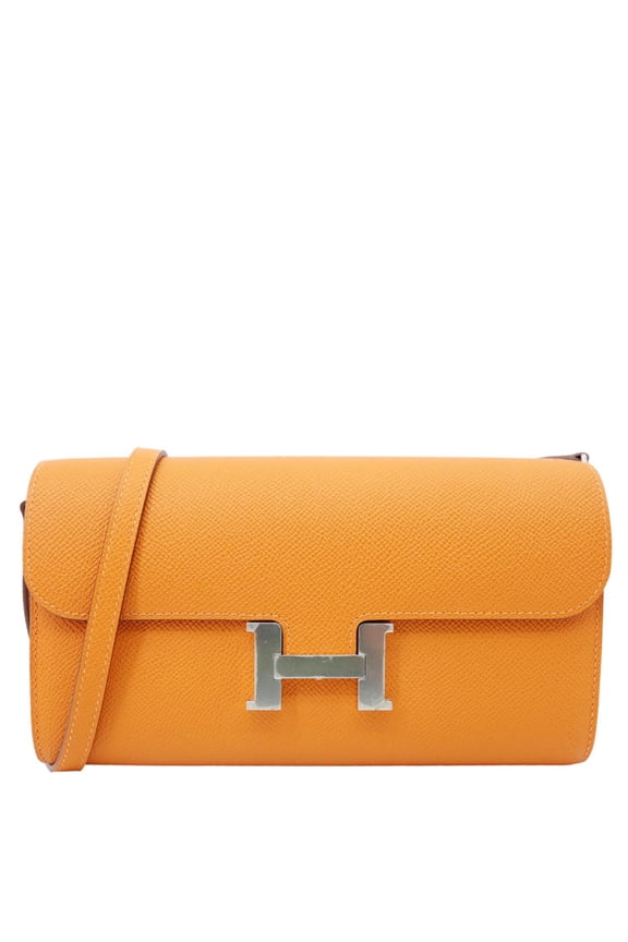 Pre-Owned Hermes Constance To Go wallet Epsom Leather Long Wallet Orange