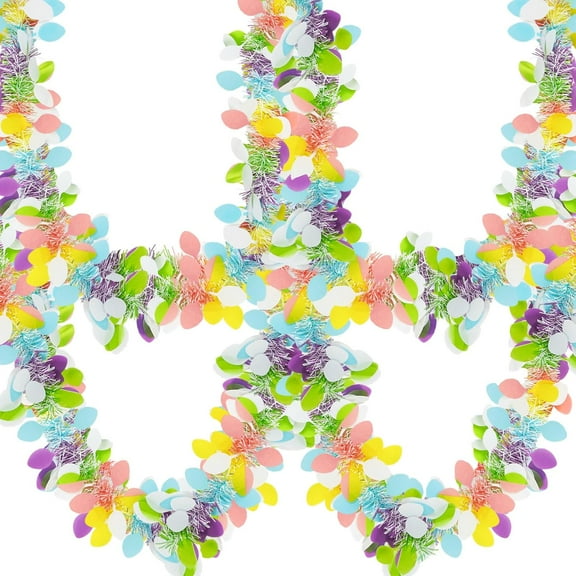 Minzimin 4/8/12 Pieces Easter Tinsel Garlands Colorful Eggs Bunny Spring Garland Twist Metallic Festooning for Easter Party Tree Hanging Decoration, 6.56 ft/2m in Length Per Piece