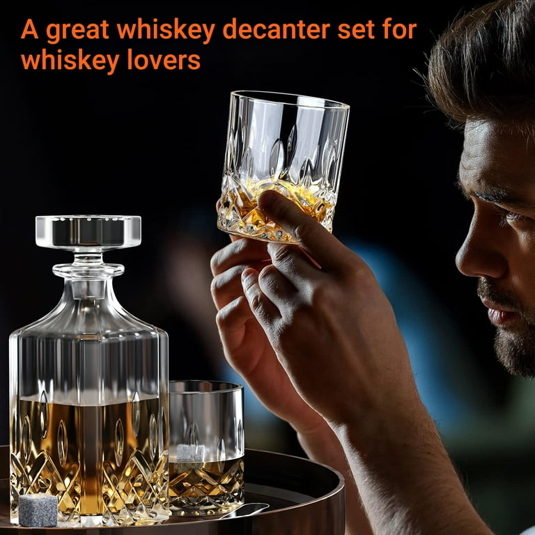 Lion Design Whiskey Decanter Set With Wooden Box – 25 Oz Decanter & 10 Oz Glasses With Whiskey Stones