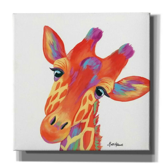 Epic Graffiti 'Cheery Giraffe' by Britt Hallowell, Canvas Wall Art, 18"x18"