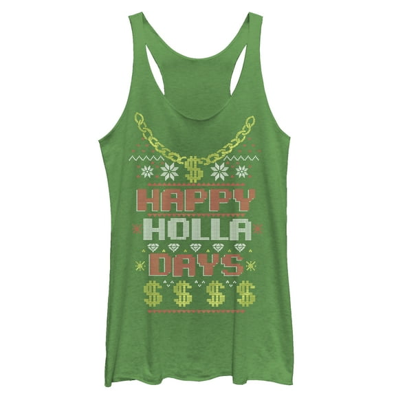 Women's Lost Gods Ugly Christmas Happy Holla Days  Racerback Tank Top Envy Green Small
