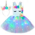 thumbnail image 4 of Vestido de princesa unicornio con tutú para niñas, vestido de tul con flores iluminadas con LED, ropa de fiesta de cumpleaños, disfraz de Halloween para niños, vestido, 4 of 5