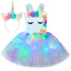thumbnail image 4 of Vestido de princesa unicornio con tutú para niñas, vestido de tul con flores iluminadas con LED, ropa de fiesta de cumpleaños, disfraz de Halloween para niños, vestido, 4 of 5