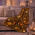 thumbnail image 6 of Harvest Pumpkin Leaf Flannel Blanket for Living Room and Cabin, Brown Orange White Pumpkin Maple Berry Acorn Wildflower Artwork, Home Decor, Gift for Fall Harvest Lovers, 6 of 9