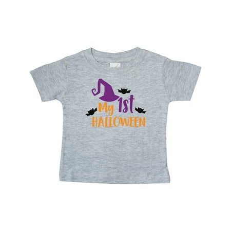 

Inktastic My First Halloween Witch Hat Bats - Purple Black Gift Baby Boy or Baby Girl T-Shirt