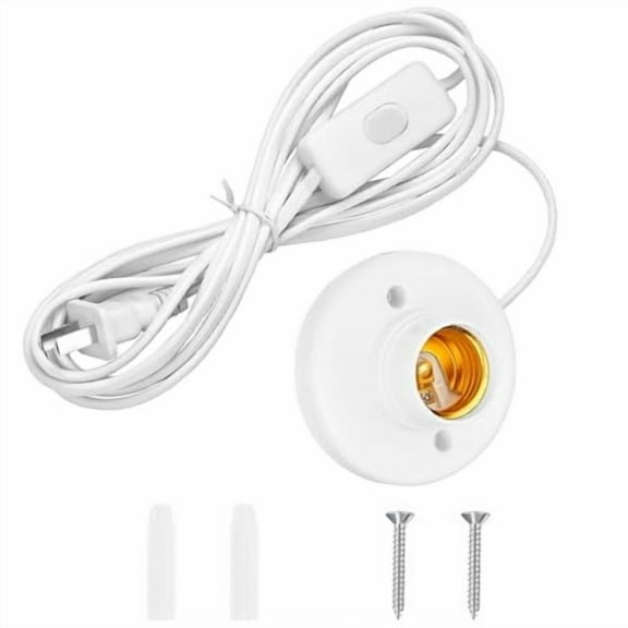 20ft Light Bulb Base with Cord E26/E27 Light Socket with On/Off Switch, 110V-250V Lamp Base for Light Socket with Cord, Light Bulb Socket with Plug-in Lamp Holder Base for ﻿Desktop,Include Screw