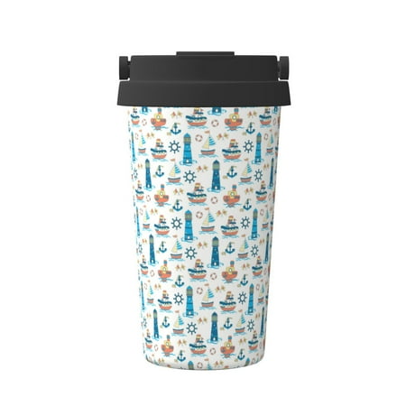 

KLL Lighthouse And Sea Pattern Stainless Steel Vacuum Insulated Tumbler - Carry Insulated Coffee Mug - Reusable Insulated Cold Brew Iced Coffee Cup Thermos