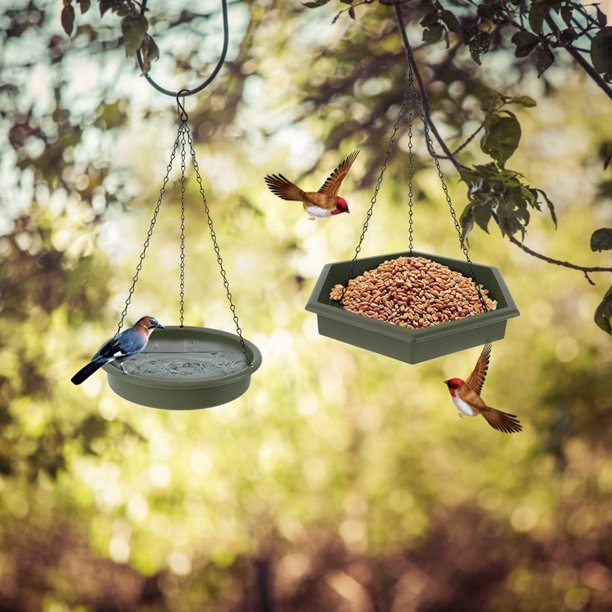 2/1 Uds. Bandeja Colgante Para Comedero De Pájaros, 2 En 1, Comedero De Plataforma De Plástico Para Pájaros, Comedero Para Baño De Pájaros, Bandeja Para Semillas, Estación De Alimentación Para Pájaros Muyoka Hogar