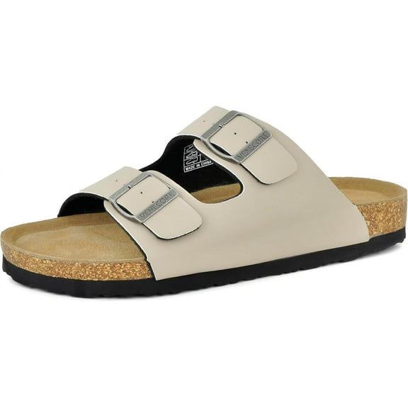VENECORE Verano Women's Cork Footbed Sandals Summer Comfortable Cushioned Slide Flat Slip-on, Stone, US 10M