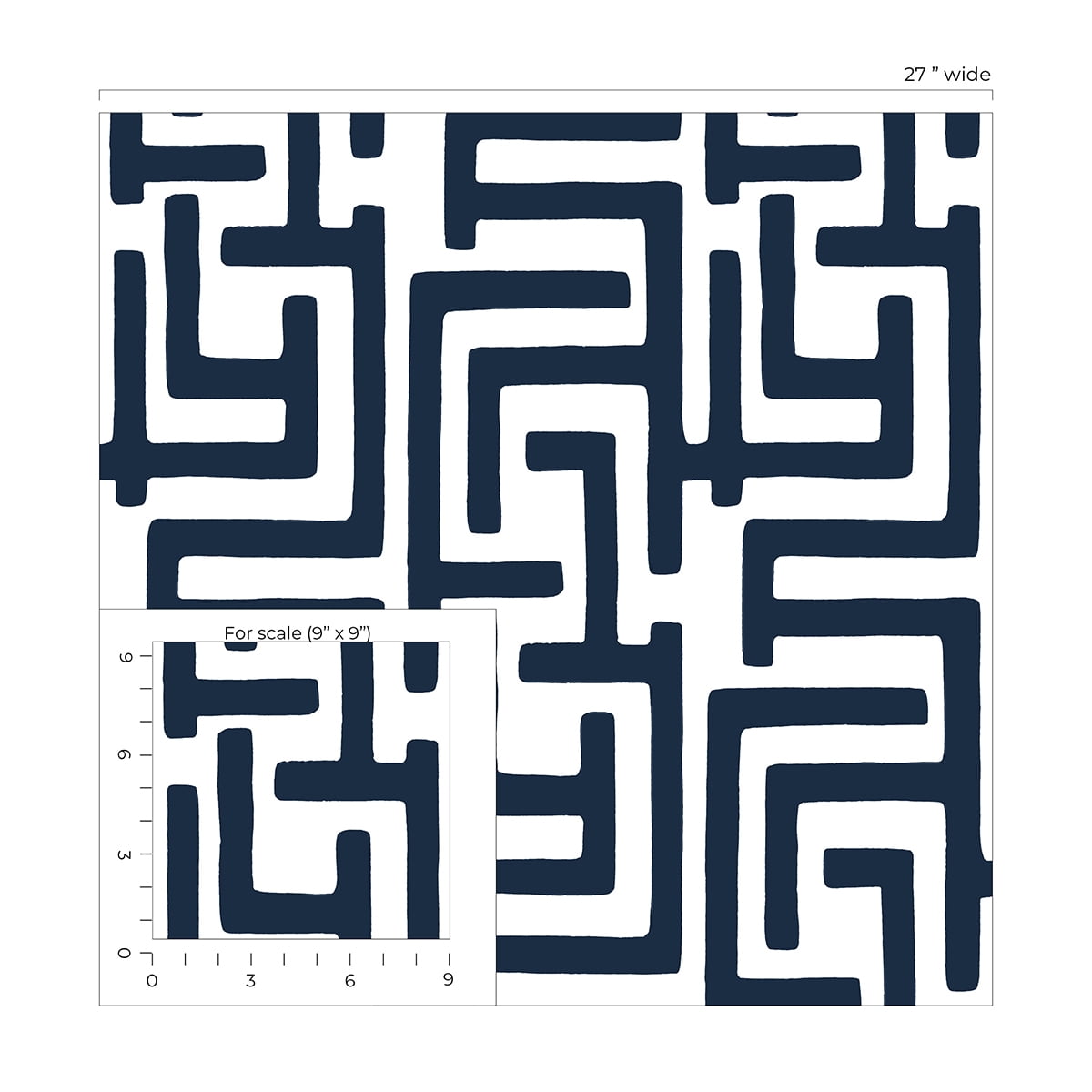 NextWall Dark Blue Graphic Maze Peel and Stick Wallpaper