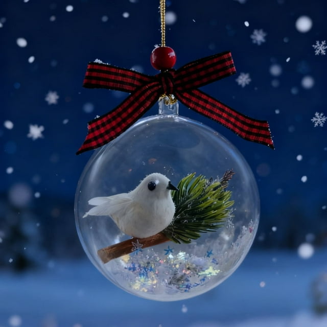3D Simulation Bird Christmas Tree Ornament with Snow Globe and Music Box – Holiday Decorative Accessory