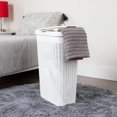 thumbnail image 2 of 40L Slim Laundry Hamper, Clothes Basket, Lid, Wicker Design, Plastic, 18"L x 10.4"W x 23.5"H, White, 2 of 6