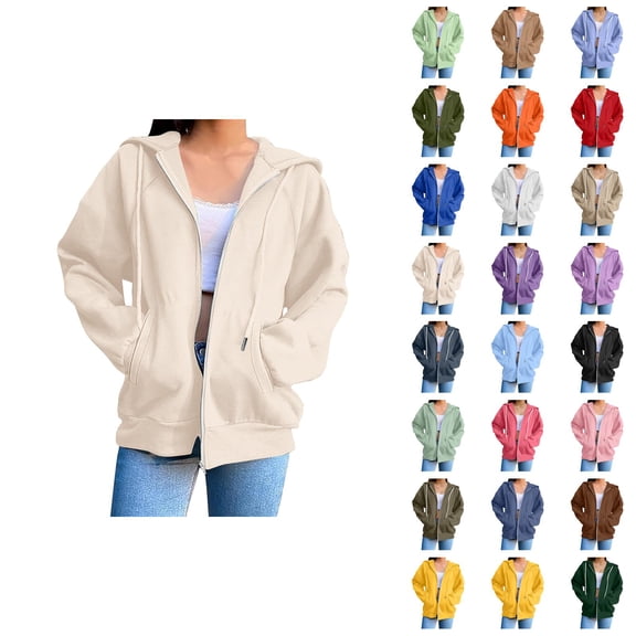 Womens Zip Up Hoodie 2026 Fall Winter Trendy Long Sleeve Plain Hoodie Sweatshirt Jacket Coat Outerwear with Pockets