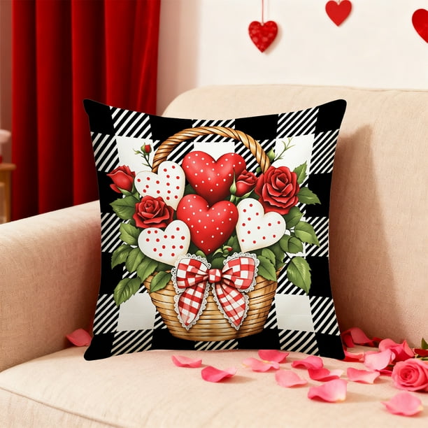 Eoozwa 3 Packs Valentine's Day Heart Plaid Pillow Cover Red Cushion Case Home Decor Sofa Throw Pillow Cover for Living Room Bedroom Romantic Gift