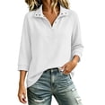 thumbnail image 5 of Womens Sweatshirt Dqueduo Women's Fall/Winter Casual Lapel Button-Front Sweatshirt – Three-Quarter Sleeves White S, 5 of 10