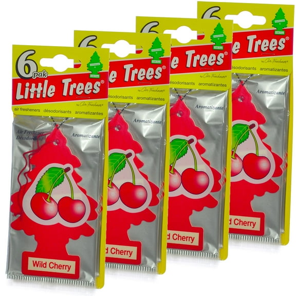 Little Trees Cardboard Hanging Car, Home & Office Air Freshener, Wild Cherry (Pack of 24)