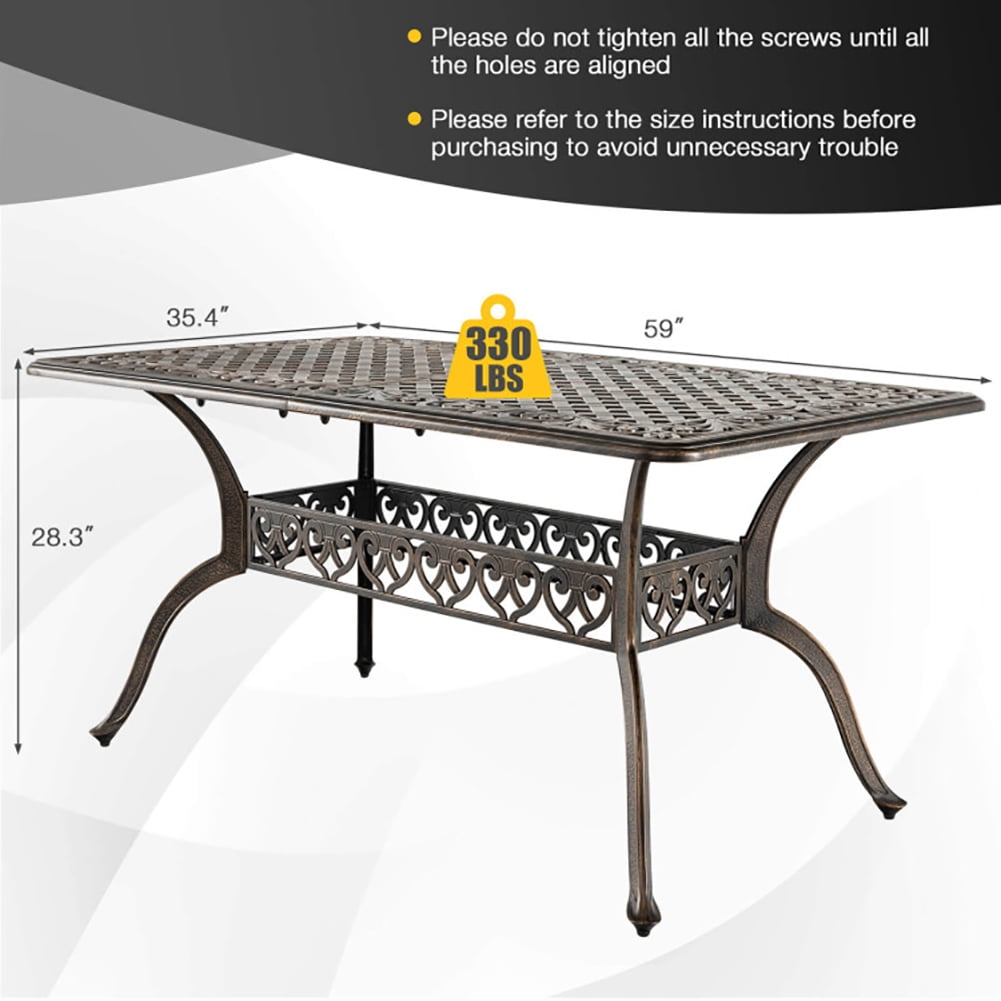Aimee Lii 59" Aluminum Patio Dining Table with Umbrella Hole fot 6 Persons, Outdoor Patio Furniture, Bronze
