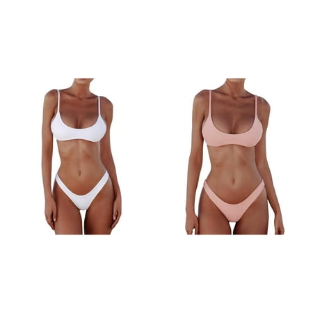 (2-Pack) Kcodviy Set Bandage Brazilian Bandeau Strapless Bikini Top Women Push Up Swimsuit Underwire Bikini Swimwear Beachwear Bikinis Cotton String Bikini Underwear Women Set