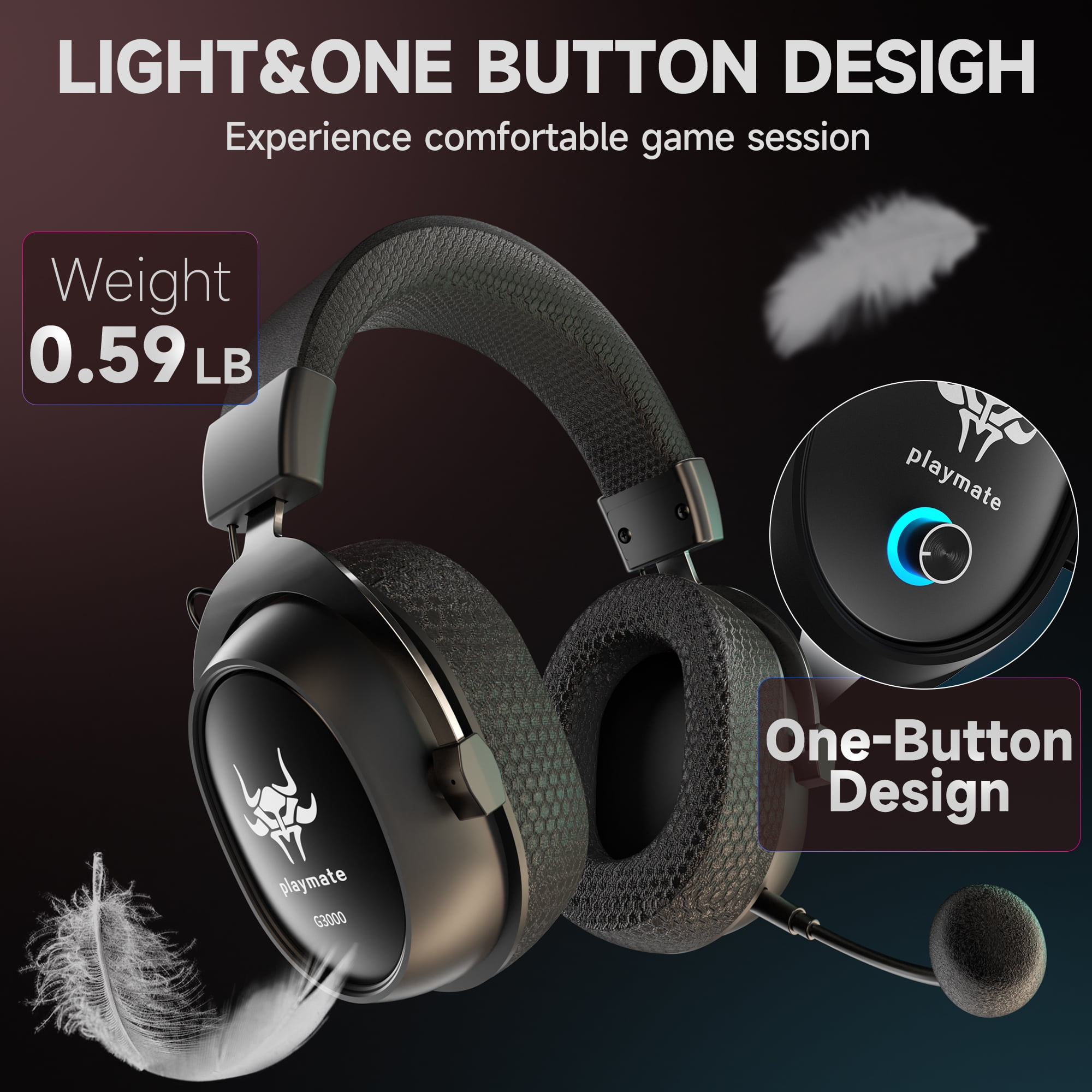 UHM Wireless Gaming Headset for PS5/PS4/PC/ Nintendo Switch,Over Ear 2.4G/Bluetooth Gaming Headphones with Detachable Noise-Canceling Microphone, Stereo Sound, Lightweight,3.5MM,Black