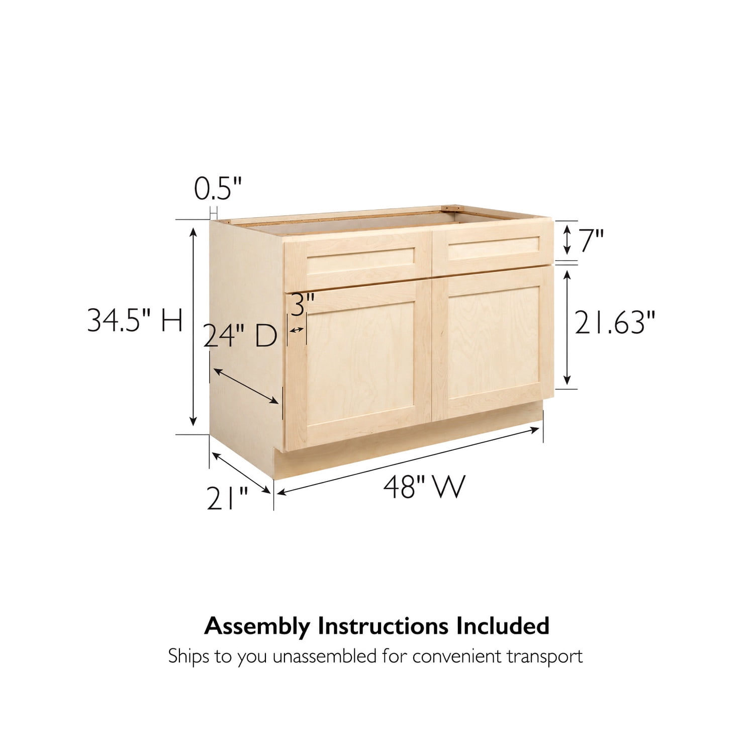 Design House Brookings Kitchen Base Cabinet, Unfinished Birch, 48"