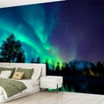 thumbnail image 2 of Peel and Stick Wallpaper Waterproof borealis northern lights lake trees Wall Mural Decor Self Adhesive and Removable 69in x 98in, 2 of 8